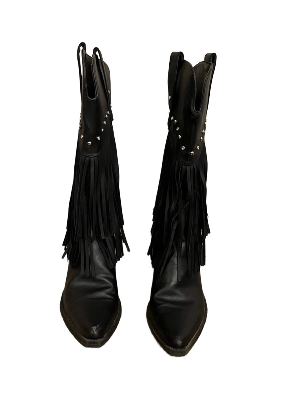Black Fringe Western Cowboy Boots - Women - Picture 3 of 5